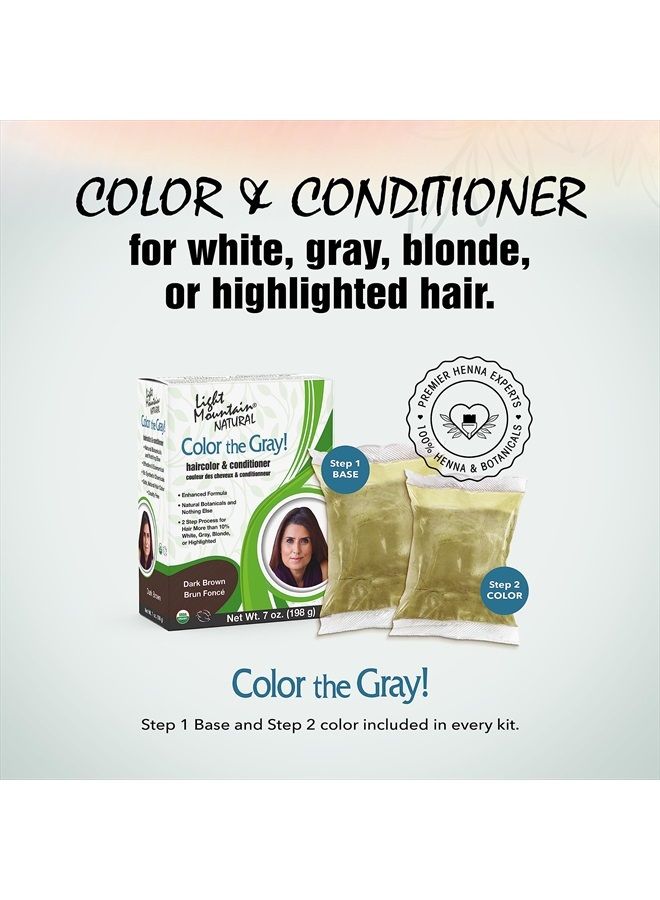 Light Mountain لون الشعر وبلسم الحناء من لايت ماونتن، صبغ الشعر الرمادي - صبغة شعر بني داكن للرجال/النساء، لون شعر شبه دائم خالي من المواد الكيميائية للشعر الأبيض، الرمادي، الأشقر، أو المميز، 7 أونصات - Image 2