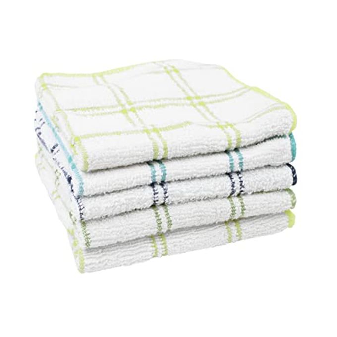 Ritz 100% Cotton 12-inch x 12-inch Kitchen Dish Towel, Gentle Cleaning Wash Cloth with Poly Scour Side, 5-Pack, Cool