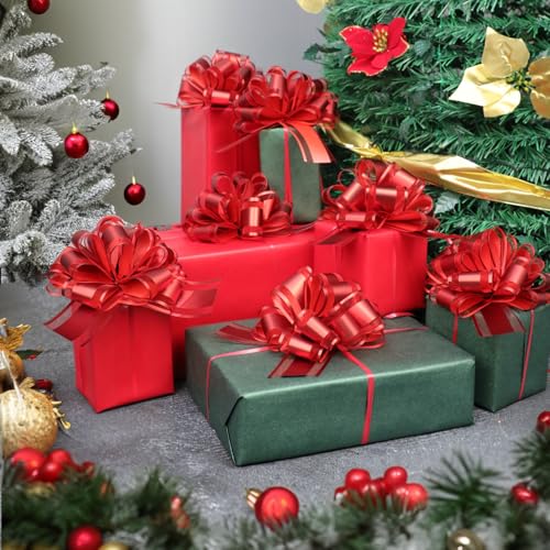 HEYTIMI 32 Pcs Christmas Large Pull Bows for Gift Wrapping 6 Inch Organza Ribbon Red Gift Bows for Presents Vibrant Colors Xmas Decorative Bows for Baskets Valentine Wedding Party Holiday Decor - Image 3