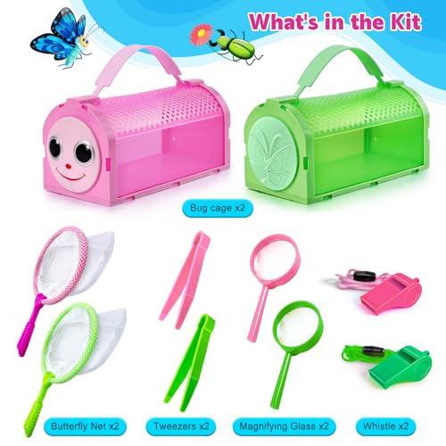 YOPINSAND Bug Catcher for Kids 10 Pcs Outdoor Exploration Kit with 2 Cages Tweezers Magnifying Glass Nets Whistles Gift for Boys Girls Aged 312 - Image 5