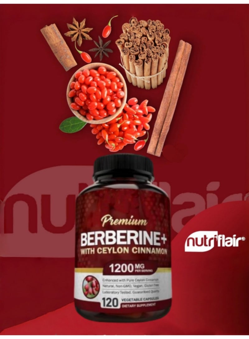 NutriFlair utriFlair Premium Berberine HCL 1200mg, 120 Capsules - Plus Pure True Ceylon Cinnamon, Berberine HCI Root Supplements Pills - Immune System, Healthy Weight Management - Image 2