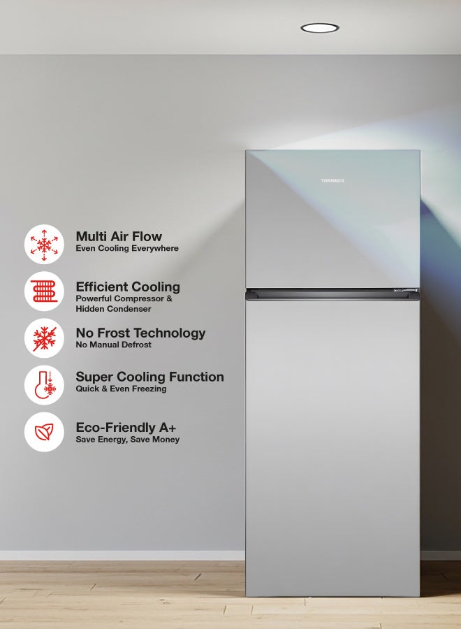 TORNADO Double Door Refrigerator  465 Liters Net Capacity , 16.42  cubic feet, Top Mount , Silver  Multi Air Flow Tempered Glass shelves RF-TCN465PT0GINS - Image 2