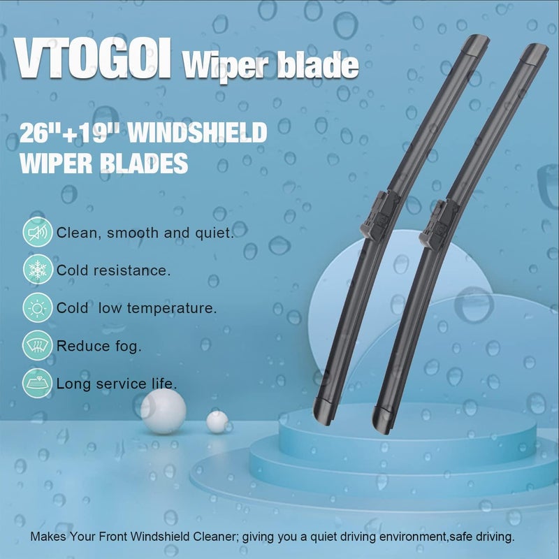 VTOGOI Wiper Blades With Rear Wiper Blades Set For 2018-2023 Land Rover Range Rover Velar,Automotive Replacement Windshield Wiper Blades, That Meet OEM Quality Easy DIY Install 26 "+19"+13"(Set of 3) - Image 2