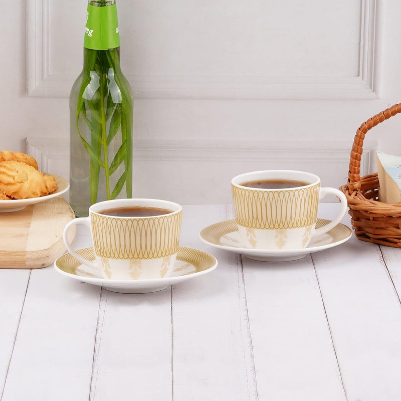 Dandy lines England by DATA Dandy Lines Royal Cups and Saucers Tea Cup and Saucer Set Serving Tea Cups Mugs and Saucers 53015 Gold Pack of 12 - Image 1
