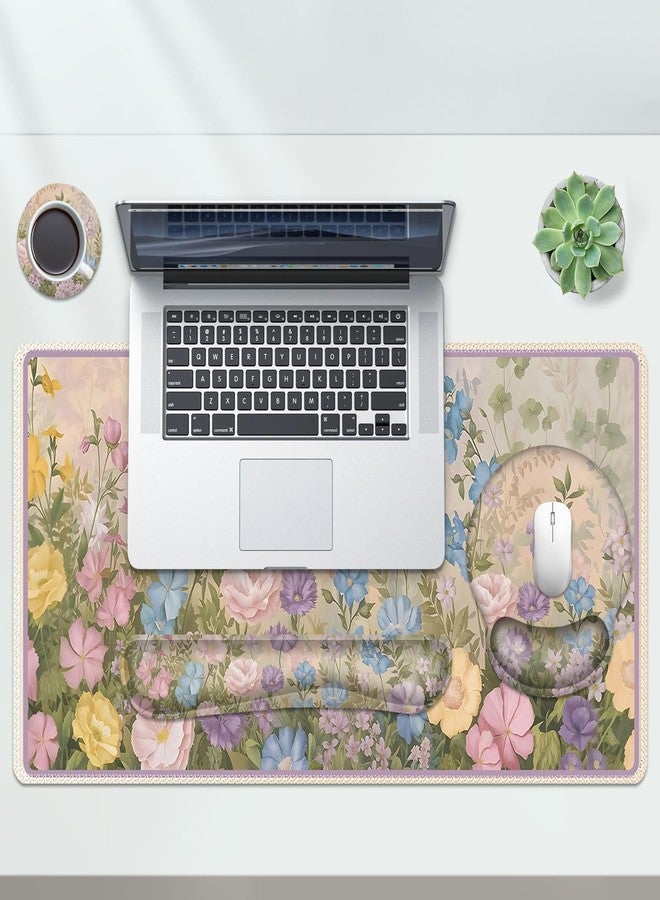 AIMSA Large Gaming Mouse Pad, Keyboard Wrist Rest Pad, Wrist Support Mousepad Set, Extended Desk Pad Ergonomic Desk Mat for Home Office, Beautiful Flowers - Image 5