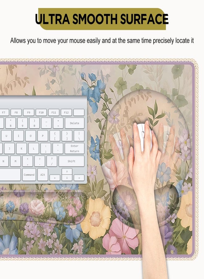 AIMSA Large Gaming Mouse Pad, Keyboard Wrist Rest Pad, Wrist Support Mousepad Set, Extended Desk Pad Ergonomic Desk Mat for Home Office, Beautiful Flowers - Image 4