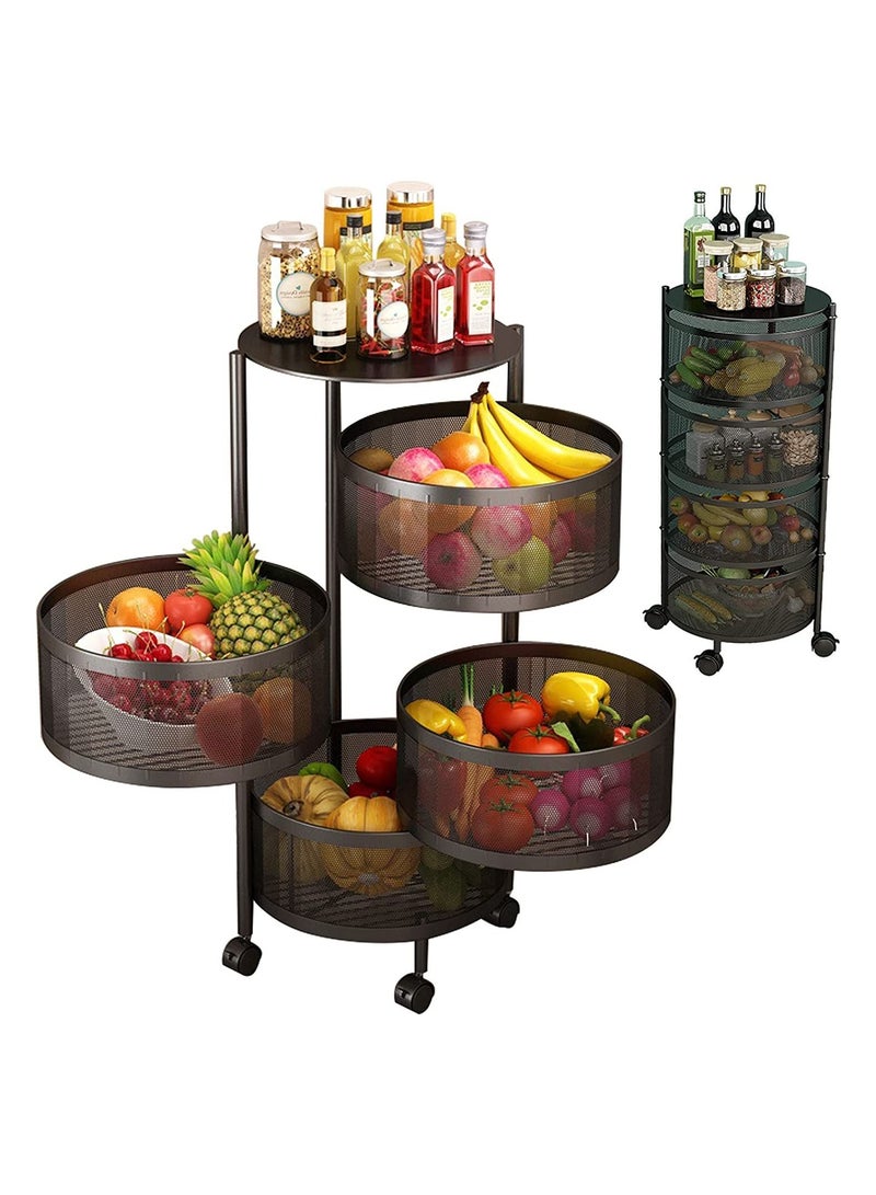 Round Rotating Multi-Layer Kitchen Storage Shelf 4 Tier Fruit Vegetable Storage Basket Kitchen Storage Rack Floor Standing Movable Household Storage Rack For Kitchen Living Room Toilet - Image 1