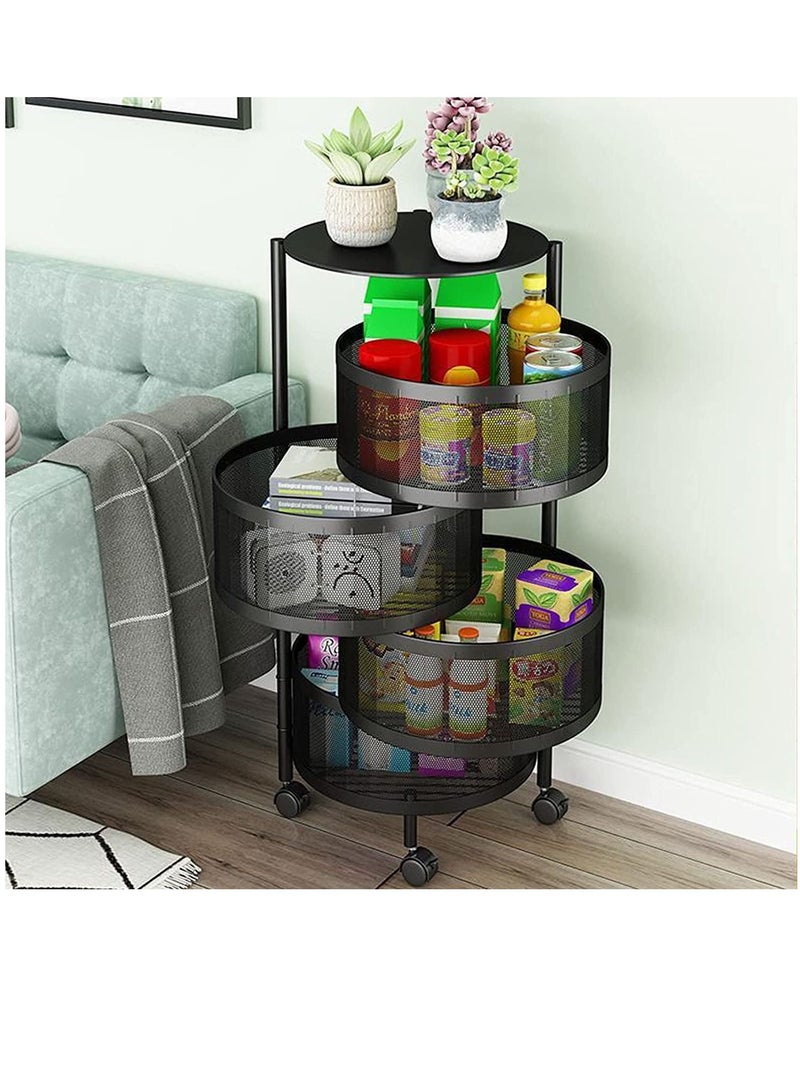 Round Rotating Multi-Layer Kitchen Storage Shelf 4 Tier Fruit Vegetable Storage Basket Kitchen Storage Rack Floor Standing Movable Household Storage Rack For Kitchen Living Room Toilet - Image 2