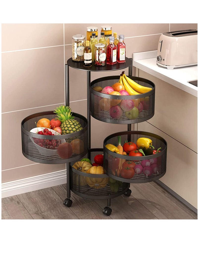 Round Rotating Multi-Layer Kitchen Storage Shelf 4 Tier Fruit Vegetable Storage Basket Kitchen Storage Rack Floor Standing Movable Household Storage Rack For Kitchen Living Room Toilet - Image 4