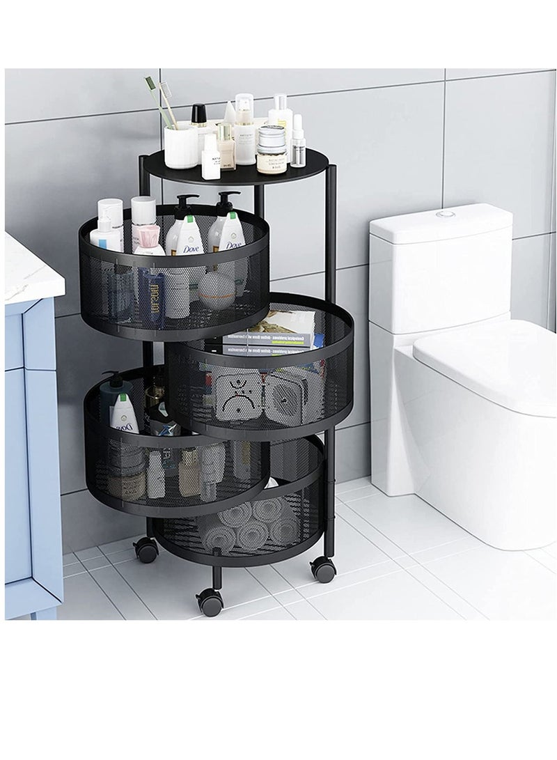 Round Rotating Multi-Layer Kitchen Storage Shelf 4 Tier Fruit Vegetable Storage Basket Kitchen Storage Rack Floor Standing Movable Household Storage Rack For Kitchen Living Room Toilet - Image 3