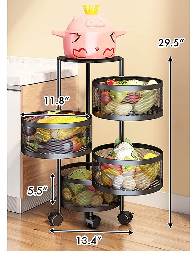 Round Rotating Multi-Layer Kitchen Storage Shelf 4 Tier Fruit Vegetable Storage Basket Kitchen Storage Rack Floor Standing Movable Household Storage Rack For Kitchen Living Room Toilet - Image 5