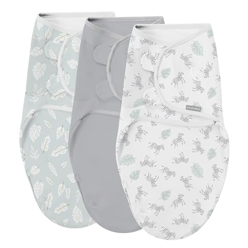 SwaddleMe سوادل مي من إنجينيتي - سواتل سهلة التغيير للأطفال بحجم صغير/متوسط، 0-3 أشهر، 7-14 رطل، عبوة 3 مع سحاب سهل التغيير - زيبرا بوتانيكال - Image 1