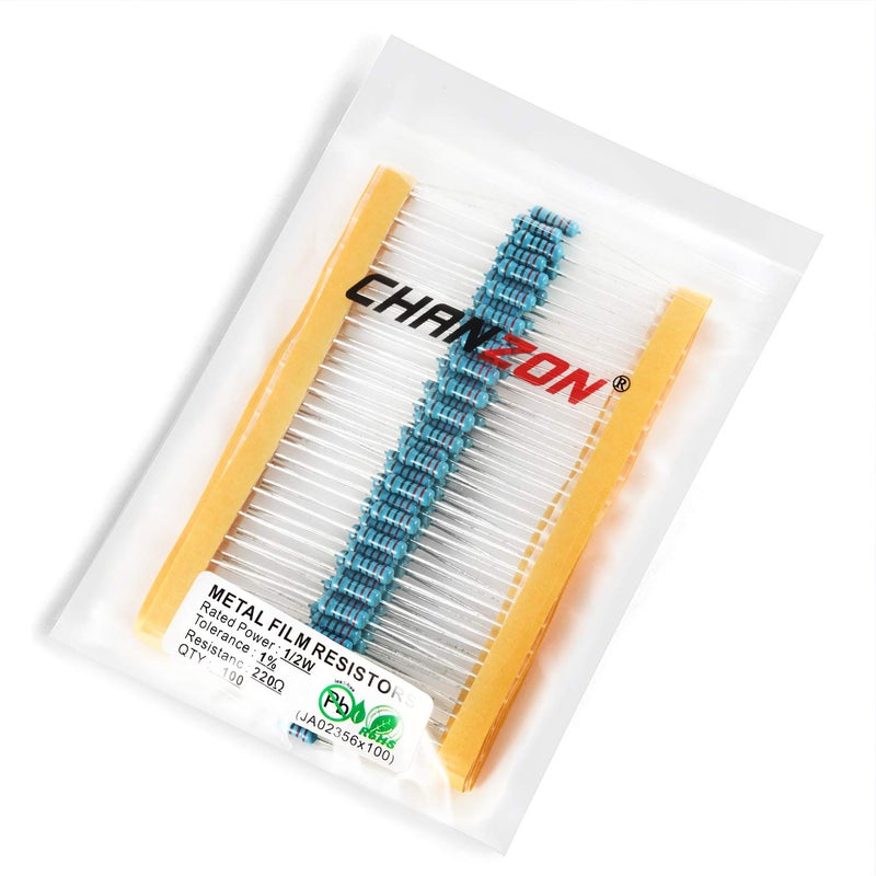 CHANZON 100pcs 1/2W (0.5W) 220 Ω ohm Metal Film Fixed Resistor 0.01 ±1% Tolerance 220R MF Through Hole Resistors Current Limiting Rohs Certificated - Image 3