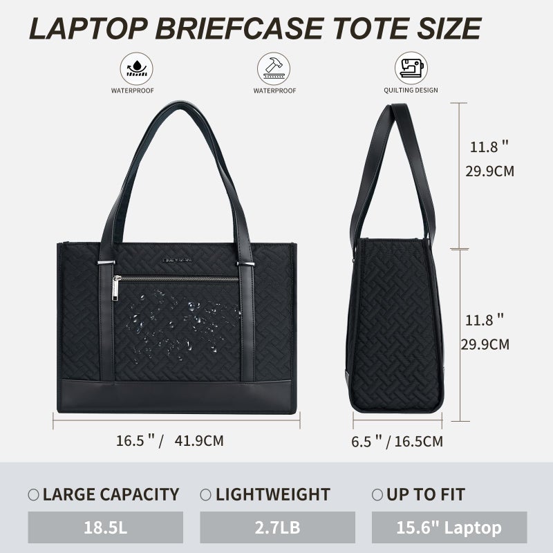 EMPSIGN Laptop Tote Bag for Women 16 Inch, Stylish Computer Shoulder Tote Bag for Work, Large Capacity Quilted Laptop Briefcase, Waterproof Women Business Office Bag, Quilted Black - Image 2