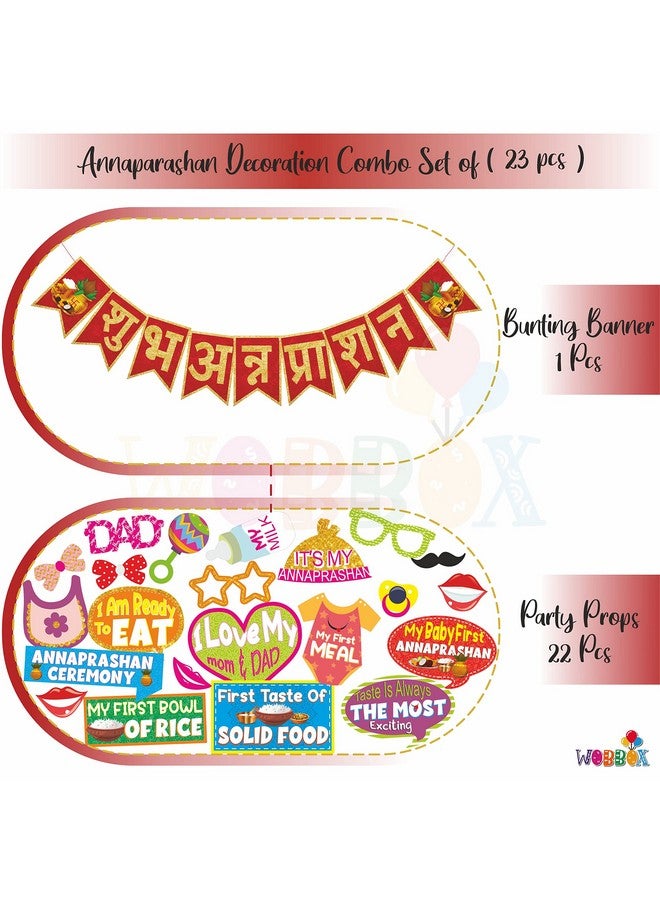 WOBBOX Annaprashan Photo Booth Party Props with Bunting Banner Hindi Shubh Red & Golden Color Font, Decoration Item - Image 2