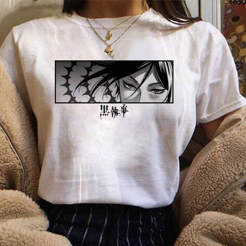 Black butler black deacon printed t-shirt short sleeve women's wish/ Yama - Image 1