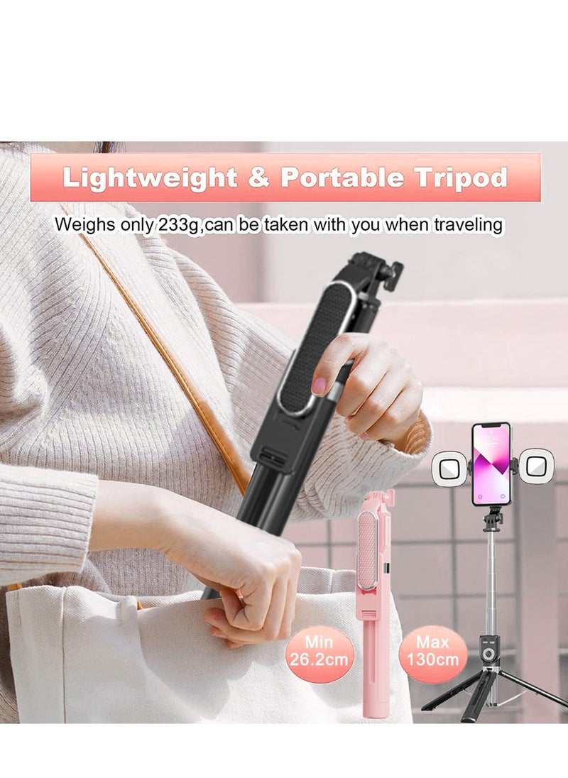 Generic - Retractable Selfie Stick Tripod with Dual Lights, Bluetooth Remote Control, Suitable for All Mobile Phones, Black - Image 1