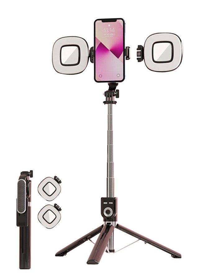 Generic - Retractable Selfie Stick Tripod with Dual Lights, Bluetooth Remote Control, Suitable for All Mobile Phones, Black - Image 1