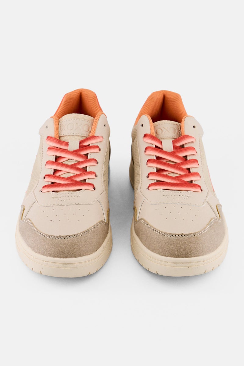 XOXO أحذية كاجوال نسائية منخفضة القطع مزودة بأربطة، بيج - Image 4