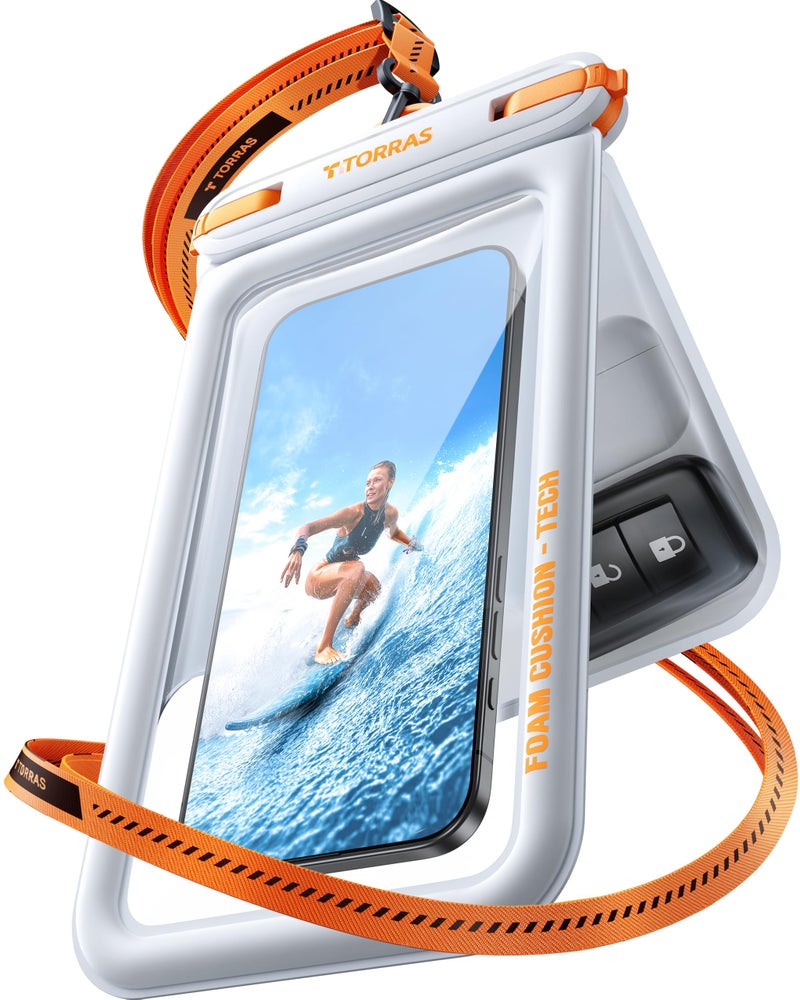 TORRAS IP68 Waterproof Phone Pouch Double Space, Floating Waterproof Phone Case with Lanyard for iPhone 17 Pro Max 16 15 14 S26 S25, Phone Dry Bag Vacation Cruise Ship Travel Essentials 7.0'', White - Image 1