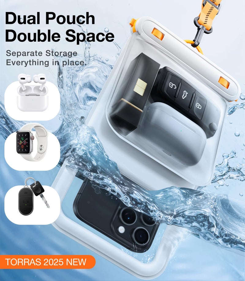 TORRAS IP68 Waterproof Phone Pouch Double Space, Floating Waterproof Phone Case with Lanyard for iPhone 17 Pro Max 16 15 14 S26 S25, Phone Dry Bag Vacation Cruise Ship Travel Essentials 7.0'', White - Image 2