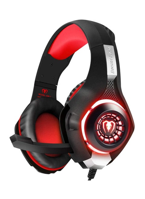 Gaming Headset GM-1 W/Microphone Comaptible with Xbox 1 PS4 PS5 PC Cellphone Laptops Computer/Surround Sound/Noise Reduction Game Earphone Easy Volume Control w/LED Lighting 3.5MM Red