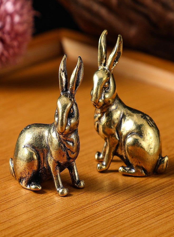Yuanchu Small Rabbit Statues,1 Pair Gold Living Room Decor Easter Decoration Brass Animal Figurines House Decorations Home Décor Accents Bedroom Office Shelf Gift for Women Mom, 1 inch - Image 1