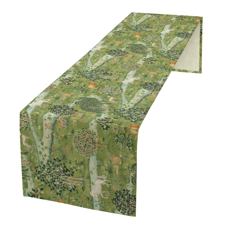 SXXLDNG William Morris Original Design Green Table Runner Vintage Floral Table Runner for Dining Table Decor 13 x 36 Inch - Image 1