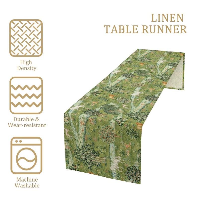 SXXLDNG William Morris Original Design Green Table Runner Vintage Floral Table Runner for Dining Table Decor 13 x 36 Inch - Image 4