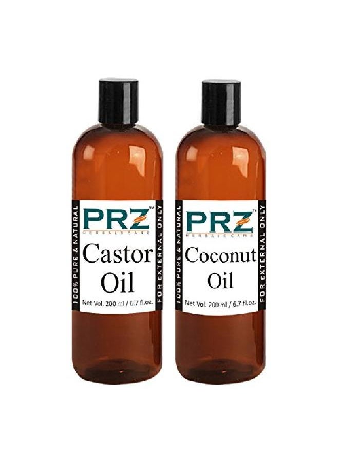 PRZ Combo of Cold Pressed Castor Oil & Coconut Oil 100% Pure & l Oil for Hair Skin and Body Massage (200ML Each)  - Image 1