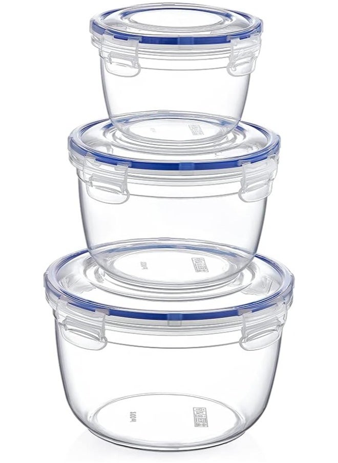 Dunia Fresh & Lock Round 3-Piece Plastic Cans Set for Refrigerator with Airtight Lid - Storage Solution - BPA-Free | Lead-Free (625-1200-2100 ML)