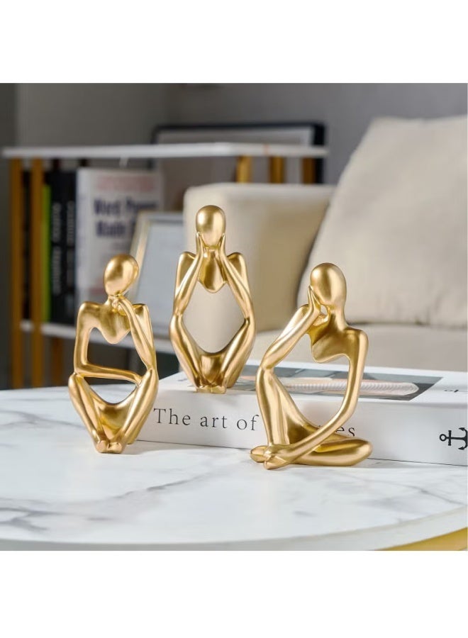 3-Piece Gold Statue Decor, Thinker Abstract Art Resin Sculpture for Home, Living Room, Office Decoration - Image 2
