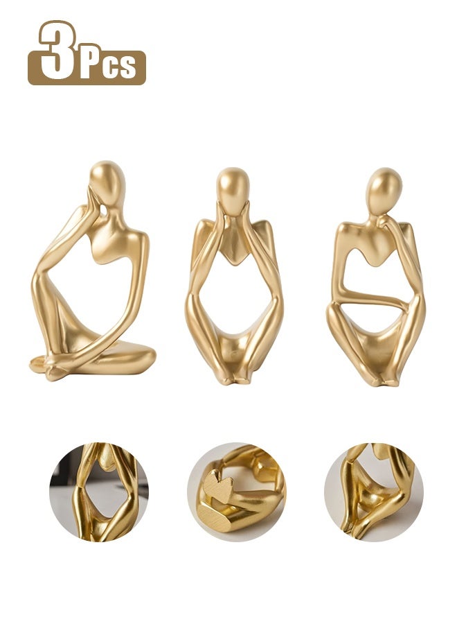 3-Piece Gold Statue Decor, Thinker Abstract Art Resin Sculpture for Home, Living Room, Office Decoration - Image 1
