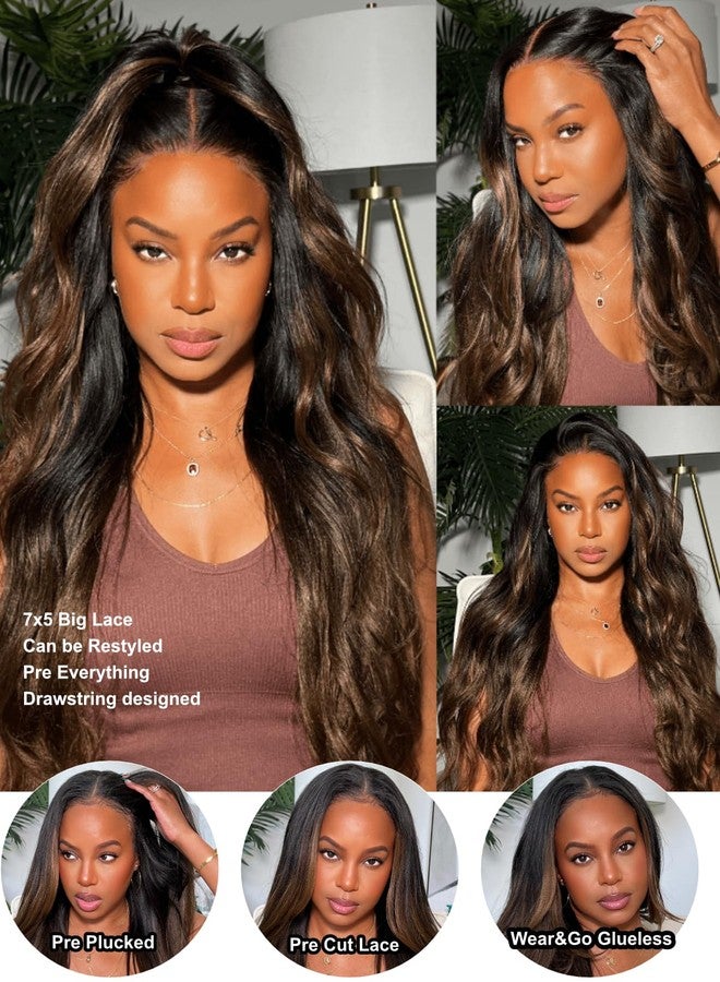 UNICE Chestnut Brown Ombre Yaki Straight 7x5 Pre Cut HD Lace Front Wigs Human Hair with Drawstring Bye Bye Knots Glueless Wig Pre Plucked Bleached Knots Natural Hairline 150% Density 16 inch - Image 2