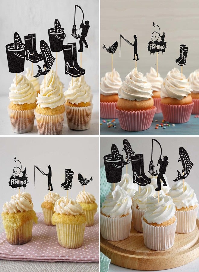 XQIGI Fishing Cake Topper 10 PCS, Fisherman Birthday Party Decorations, Outdoor Fish Themed Gone Fishing Cupcake Decoration, Retirement Party Supplies - Image 3