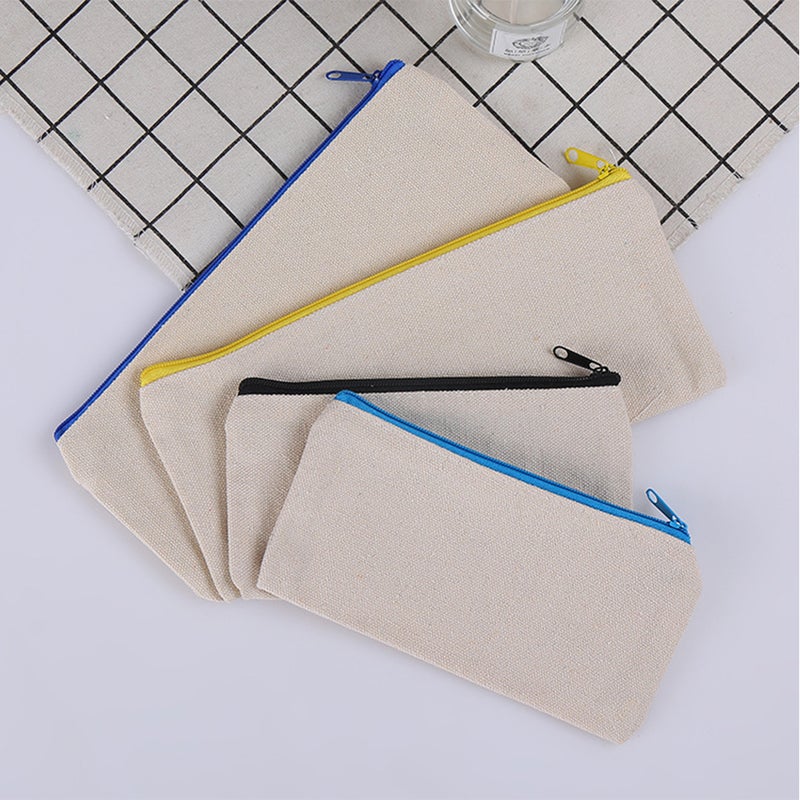 20 PCS Blank Zipper Cotton Canvas Pen Case Large Capacity Cosmetics Storage Bag Portable Pencil Bag for Home School Travel Use (Random Color Size L) - Image 2