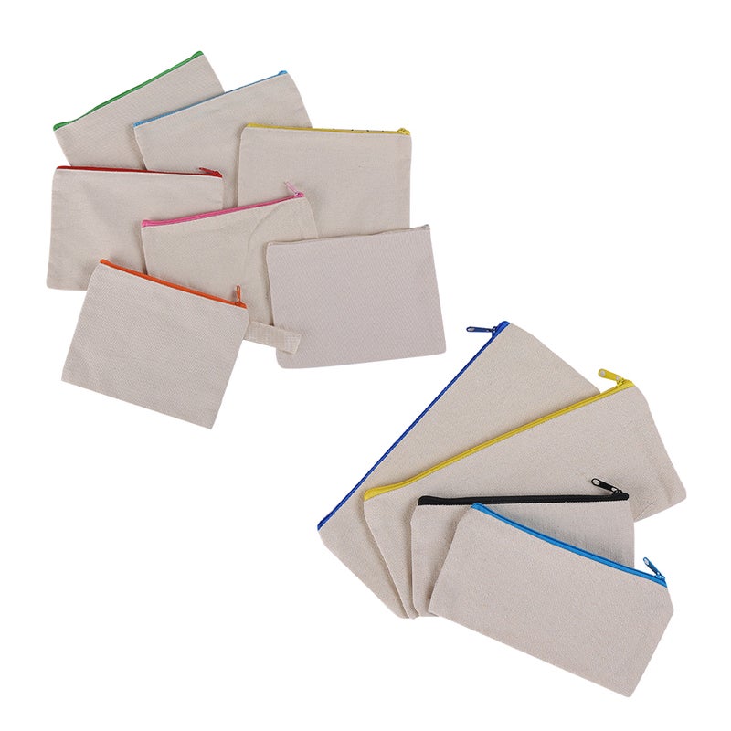 20 PCS Blank Zipper Cotton Canvas Pen Case Large Capacity Cosmetics Storage Bag Portable Pencil Bag for Home School Travel Use (Random Color Size L) - Image 1
