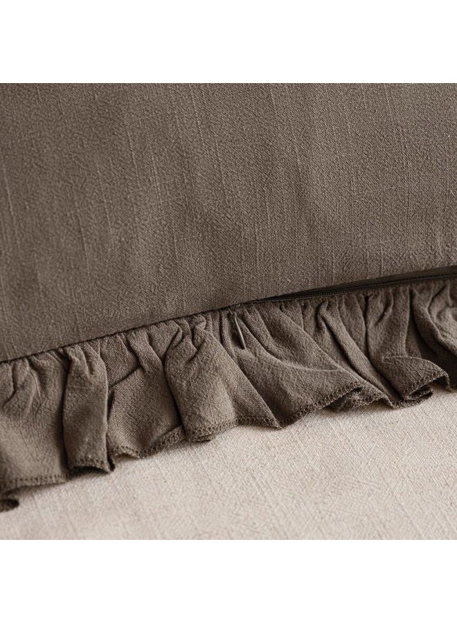Foindtower Set of 2 Decorative Soild Fringe Ruffle Throw Pillow Covers Soft Boho Farmhouse Cushion Cover Cozy Accent Retro Pillowcase for Couch Sofa Bed Living Room Home Decor,20×20 Inch,Dark Brown - Image 3