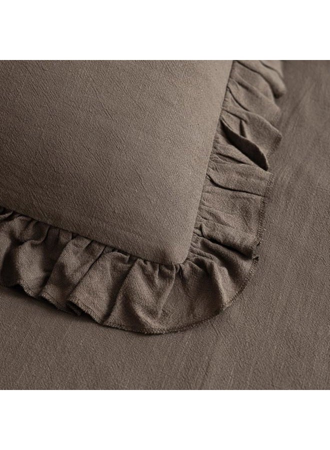 Foindtower Set of 2 Decorative Soild Fringe Ruffle Throw Pillow Covers Soft Boho Farmhouse Cushion Cover Cozy Accent Retro Pillowcase for Couch Sofa Bed Living Room Home Decor,20×20 Inch,Dark Brown - Image 2
