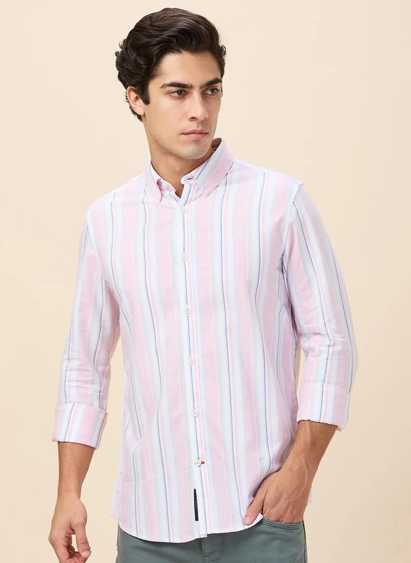 بيينغ هيومان Men Classic Button-Down Collar Vertical Striped Cotton Casual Shirt