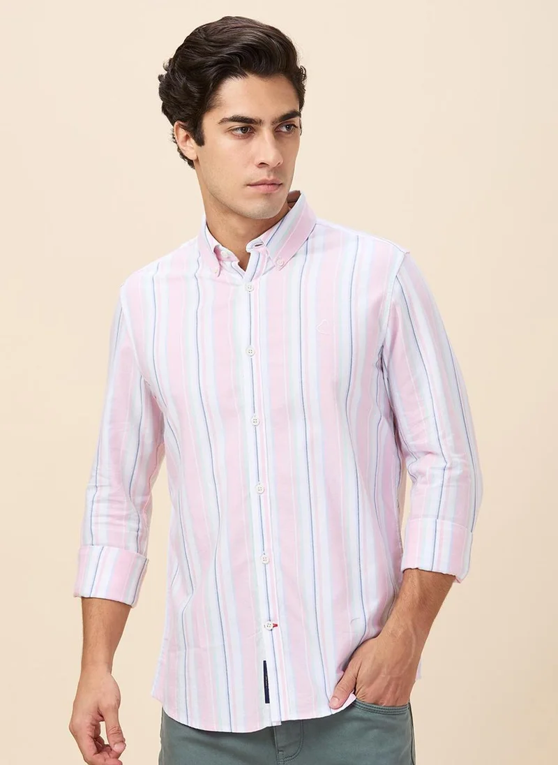 بيينغ هيومان Men Classic Button-Down Collar Vertical Striped Cotton Casual Shirt