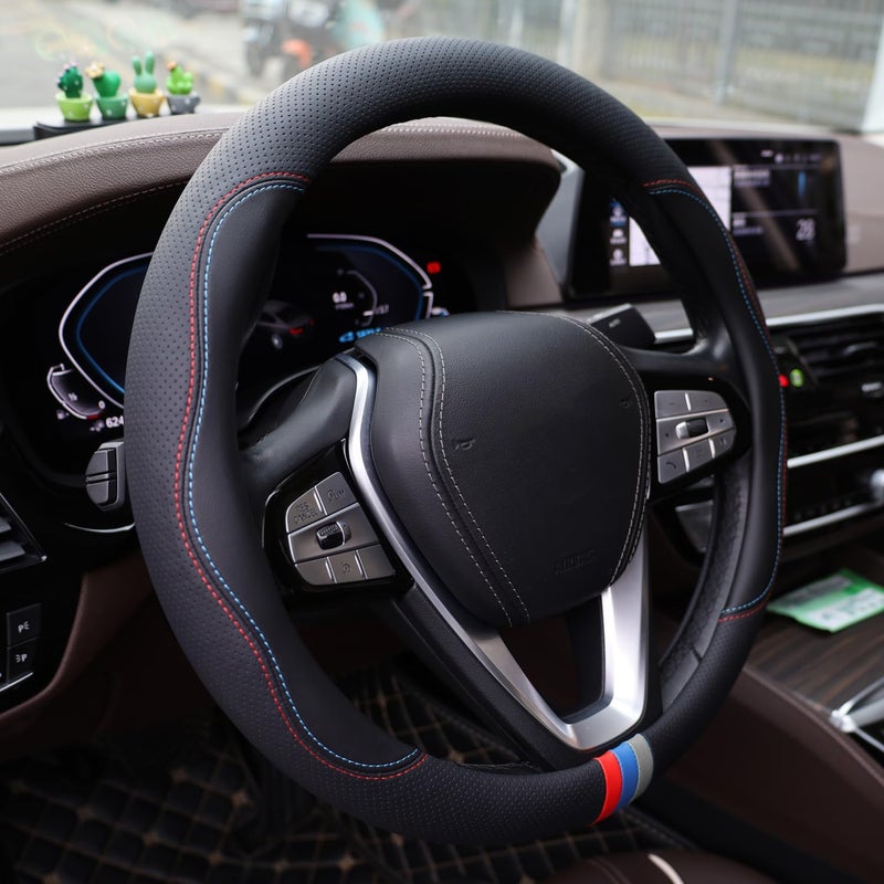 SZYUCHEN Car Steering Wheel Cover for BMW X3 X5 X7 3 5 Series 328i 528i 535i 530i 540i 320i 330i 325i X1 X2 X4 X6 1 2 4 6 7 8 Series e90 e60 f30 Accessories, 2026 Leather Black (Red Blue) - Image 3