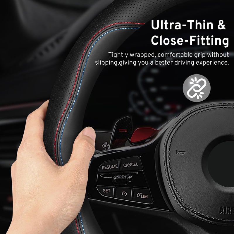 SZYUCHEN Car Steering Wheel Cover for BMW X3 X5 X7 3 5 Series 328i 528i 535i 530i 540i 320i 330i 325i X1 X2 X4 X6 1 2 4 6 7 8 Series e90 e60 f30 Accessories, 2026 Leather Black (Red Blue) - Image 5