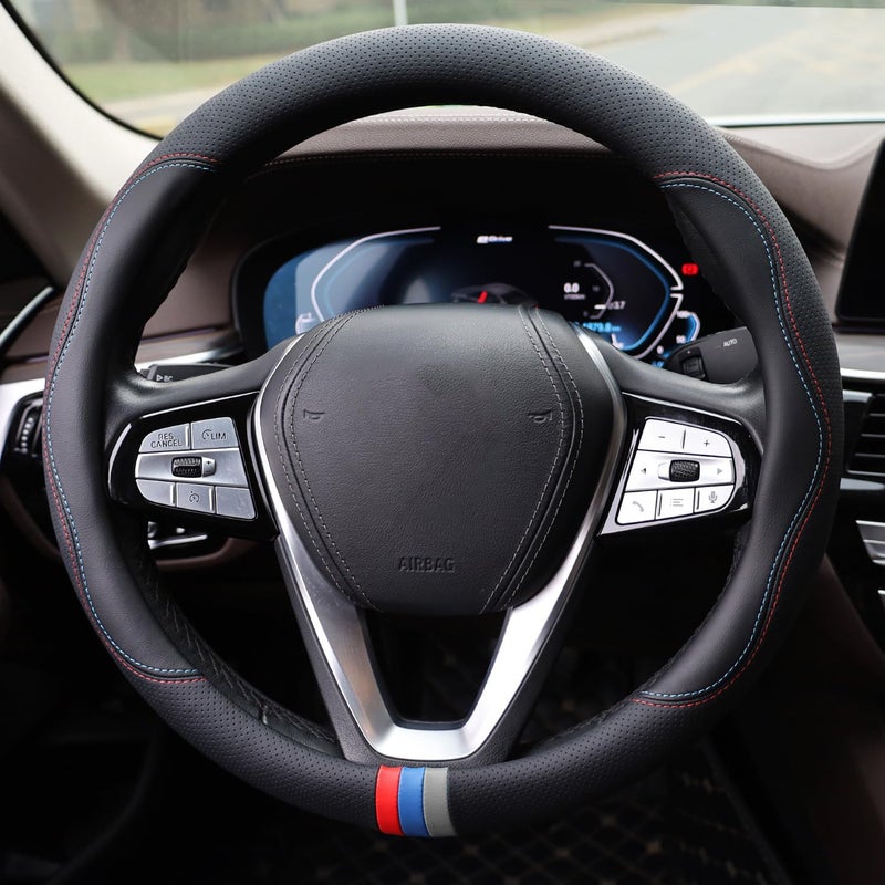 SZYUCHEN Car Steering Wheel Cover for BMW X3 X5 X7 3 5 Series 328i 528i 535i 530i 540i 320i 330i 325i X1 X2 X4 X6 1 2 4 6 7 8 Series e90 e60 f30 Accessories, 2026 Leather Black (Red Blue) - Image 1
