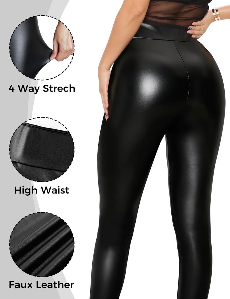 Buauty Leggings for Women High Waisted Leather Pants Tummy Control Stretch Pleather PU Pants Slim Yoga Plus Size Black - Image 4