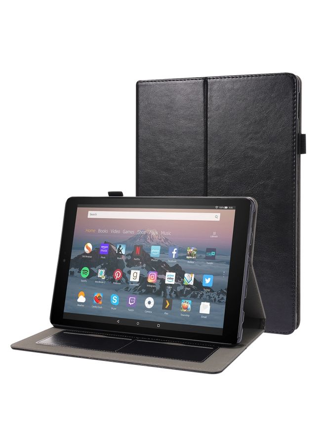 HuHa Case Cover For Amazon Kindle Fire HD 10 2021 Business Horizontal Flip PU Leather Case with Two-Folding Holder & Card Slots & Pen Slot Black 