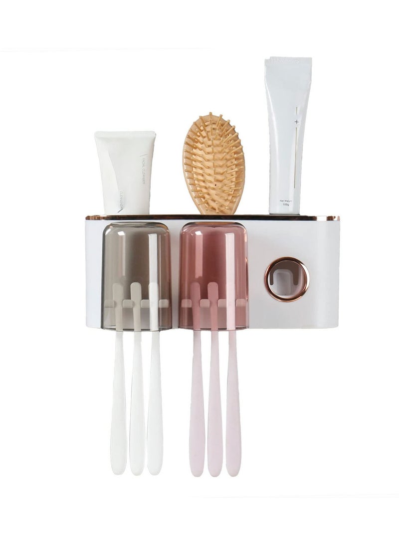 SYOSI Toothbrush Holder and Toothpaste Dispenser - Wall Mounted Bathroom Accessories with 2 Cups for Smart Home Decor  - Image 1
