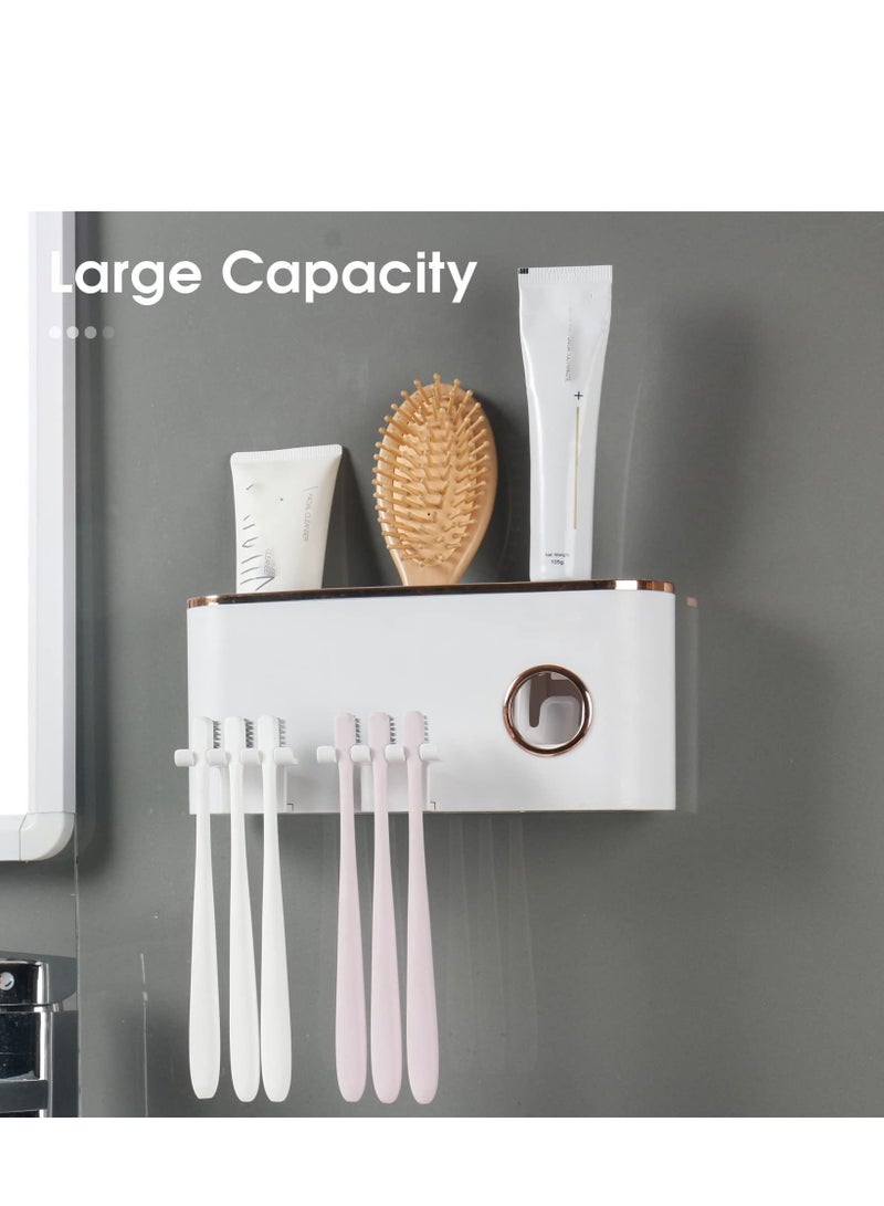 SYOSI Toothbrush Holder and Toothpaste Dispenser - Wall Mounted Bathroom Accessories with 2 Cups for Smart Home Decor  - Image 4