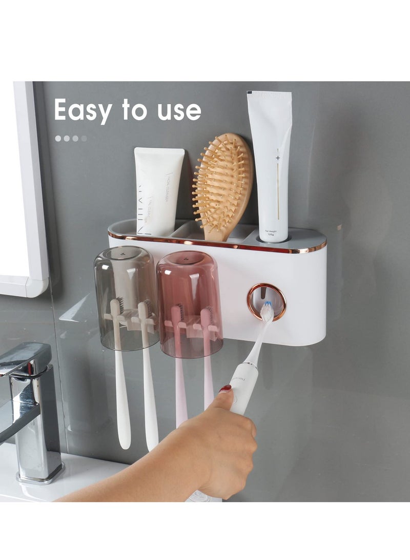 SYOSI Toothbrush Holder and Toothpaste Dispenser - Wall Mounted Bathroom Accessories with 2 Cups for Smart Home Decor  - Image 5