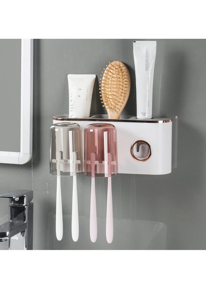 SYOSI Toothbrush Holder and Toothpaste Dispenser - Wall Mounted Bathroom Accessories with 2 Cups for Smart Home Decor  - Image 3